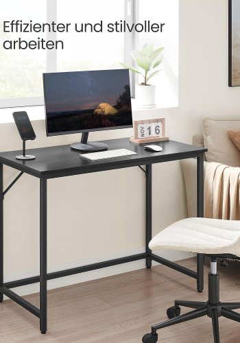 VASAGLE skrivebord, rektangulr - sort spnplade og sort stl (100x50)