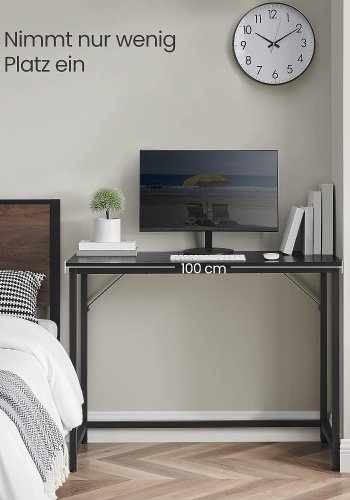 VASAGLE skrivebord, rektangulr - sort spnplade og sort stl (100x50)