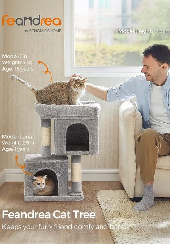 Feandrea kattetr, 67 cm kattetrn, S, kattelejlighed til killinger op til 3 kg, stor katteaborre, 2 kattehuler, kradsestolpe, lysegr PCT611W01