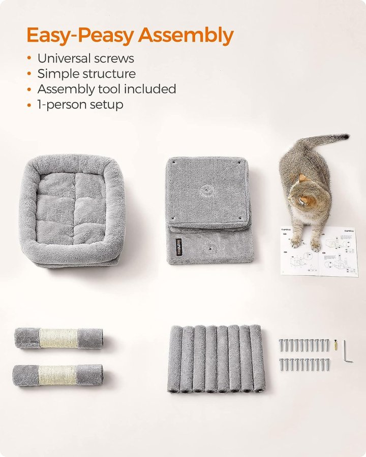 Feandrea kattetr, 67 cm kattetrn, S, kattelejlighed til killinger op til 3 kg, stor katteaborre, 2 kattehuler, kradsestolpe, lysegr PCT611W01