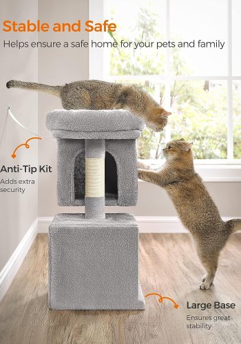 Feandrea kattetr, 67 cm kattetrn, S, kattelejlighed til killinger op til 3 kg, stor katteaborre, 2 kattehuler, kradsestolpe, lysegr PCT611W01