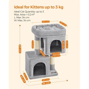 Feandrea kattetr, 67 cm kattetrn, S, kattelejlighed til killinger op til 3 kg, stor katteaborre, 2 kattehuler, kradsestolpe, lysegr PCT611W01