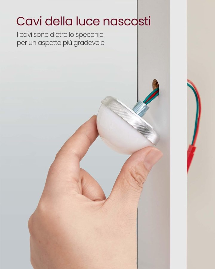 VASAGLE makeupbord, m. LED lys med justerbar lysstyrke, spejl, 2 skuffer, 3 rum - hvid spnplade