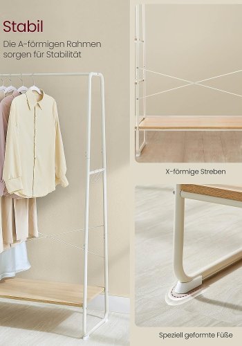 VASAGLE tjstativ, m. bjlestang, 6 aftagelige kroge, 6 hylder - natur spnplade og hvid stl