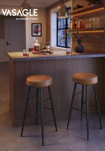 VASAGLE barstol, m. fodsttte - karamelbrun kunstlder og stl (st med 2)