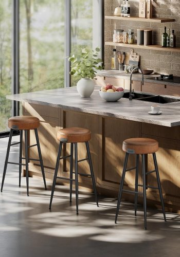 VASAGLE barstol, m. fodsttte - karamelbrun kunstlder og stl (st med 2)