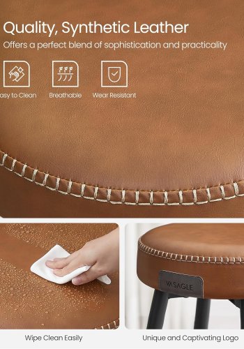 VASAGLE barstol, m. fodsttte - karamelbrun kunstlder og stl (st med 2)