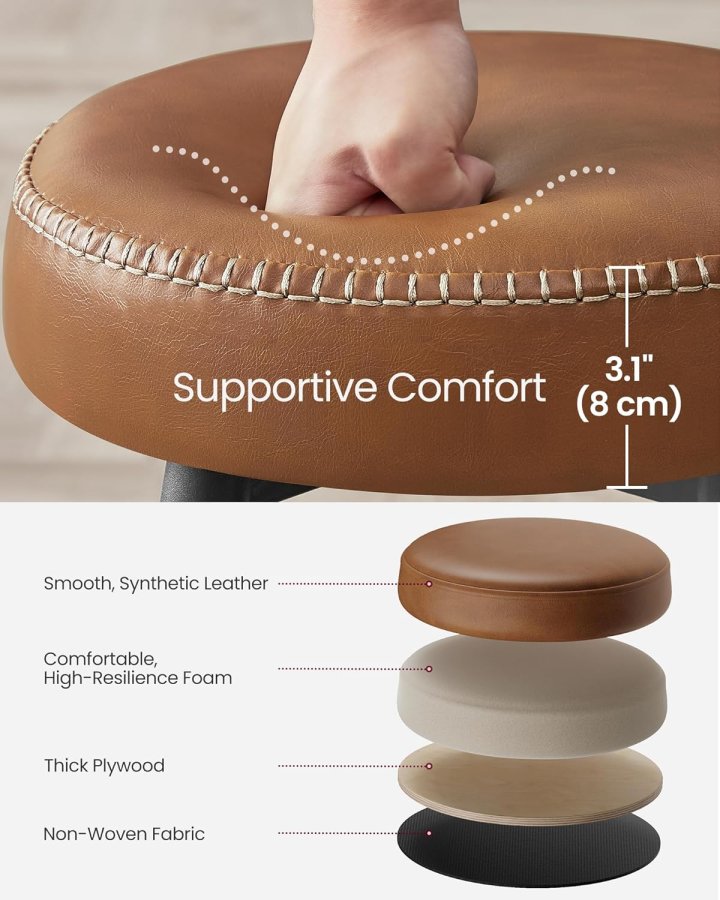 VASAGLE barstol, m. fodsttte - karamelbrun kunstlder og stl (st med 2)