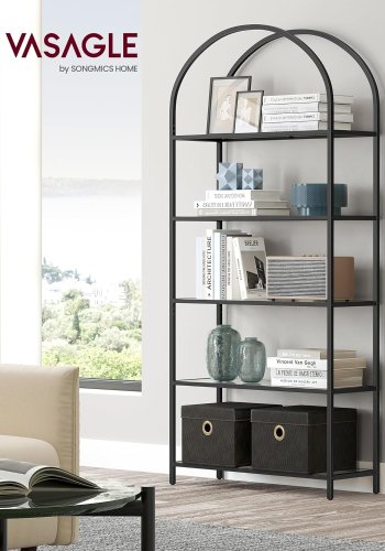 VASAGLE reol, m. 5 hylder - gr glas og sort stl
