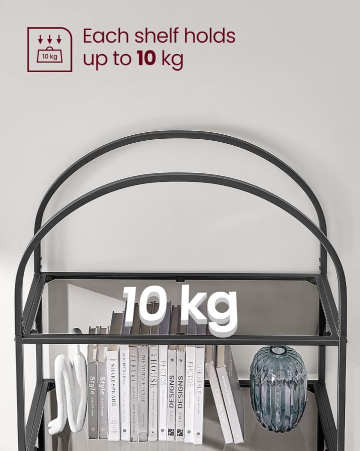 VASAGLE reol, m. 5 hylder - gr glas og sort stl