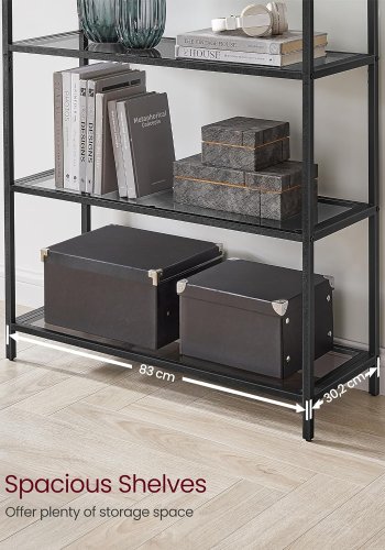 VASAGLE reol, m. 5 hylder - gr glas og sort stl