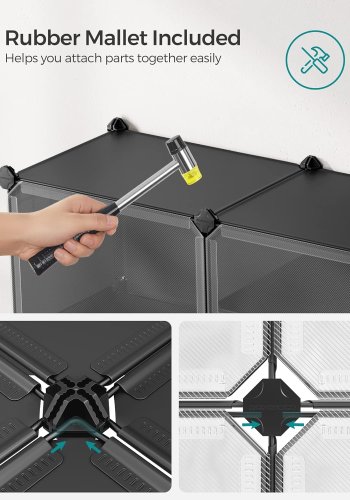 SONGMICS skoreol, m. 6 rum, 6 hylder - klar/sort plastik og stl