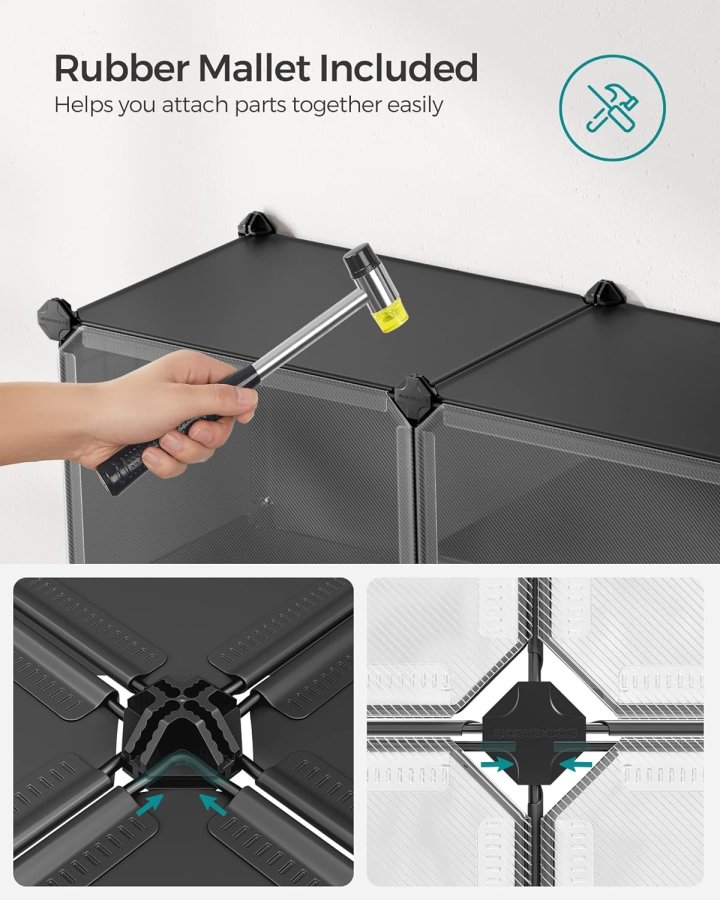 SONGMICS skoreol, m. 6 rum, 6 hylder - klar/sort plastik og stl