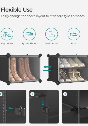SONGMICS skoreol, m. 6 rum, 6 hylder - klar/sort plastik og stl