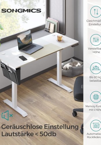 SONGMICS hve snkebord, rektangulr - hvid spnplade og hvid stl (60x140)