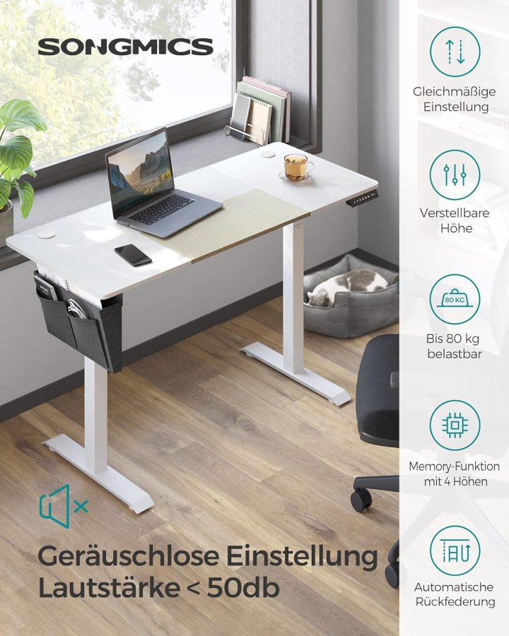 SONGMICS hve snkebord, rektangulr - hvid spnplade og hvid stl (60x140)