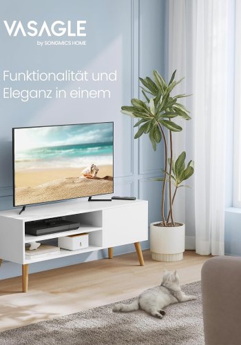 VASAGLE tv-bord, m. 1 lge og 1 hylde - hvid spnplade og natur gummitr (40x120)