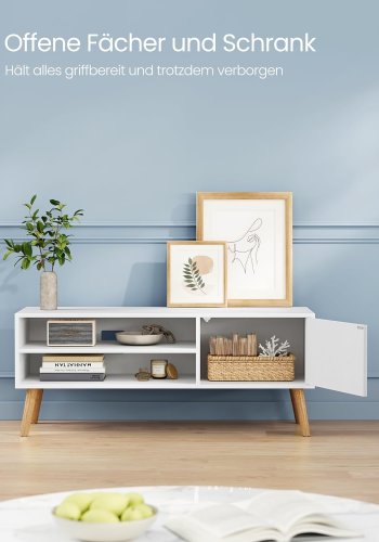 VASAGLE tv-bord, m. 1 lge og 1 hylde - hvid spnplade og natur gummitr (40x120)