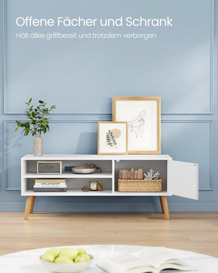 VASAGLE tv-bord, m. 1 lge og 1 hylde - hvid spnplade og natur gummitr (40x120)