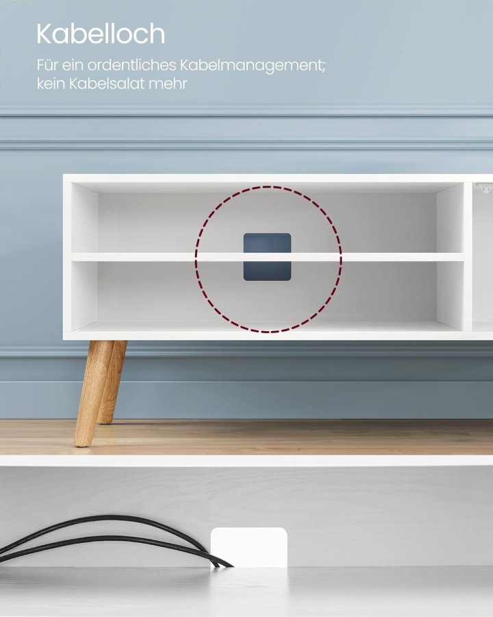 VASAGLE tv-bord, m. 1 lge og 1 hylde - hvid spnplade og natur gummitr (40x120)