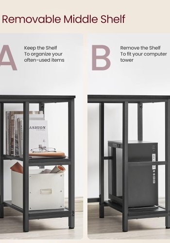 VASAGLE hjrneskrivebord, m. 2 hylder - sort med trkorn spnplade og stl