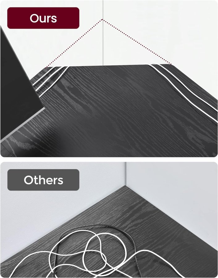 VASAGLE hjrneskrivebord, m. 2 hylder - sort med trkorn spnplade og stl