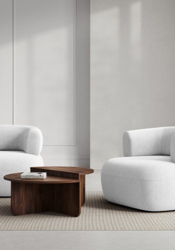 MICADONI Jenny lnestol, m. armln, 1 sde - hvid bouclé og sort plast