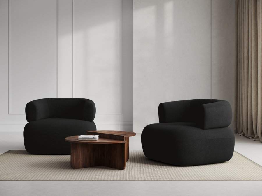 MICADONI Jenny lnestol, m. armln, 1 sde - sort bouclé og sort plast