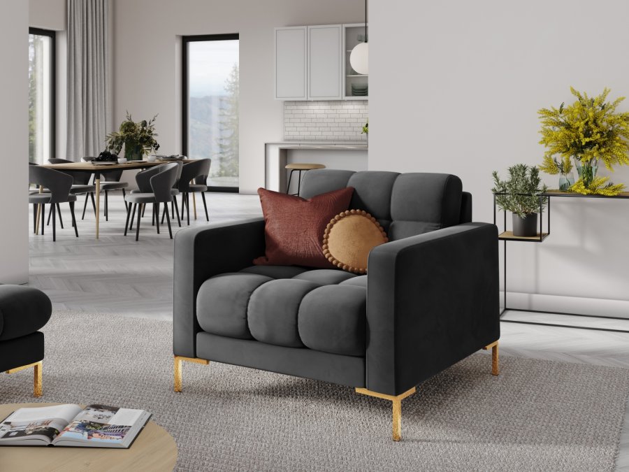 MICADONI Mamaia lnestol, m. armln, 1 sde - antracitgr fljl og guld metal