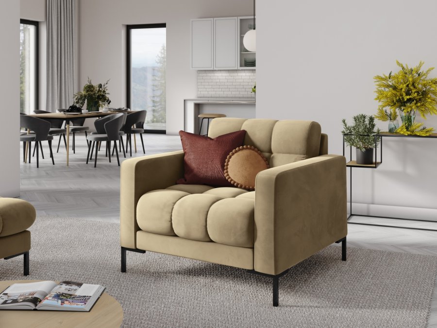 MICADONI Mamaia lnestol, m. armln, 1 sde - beige fljl og sort metal