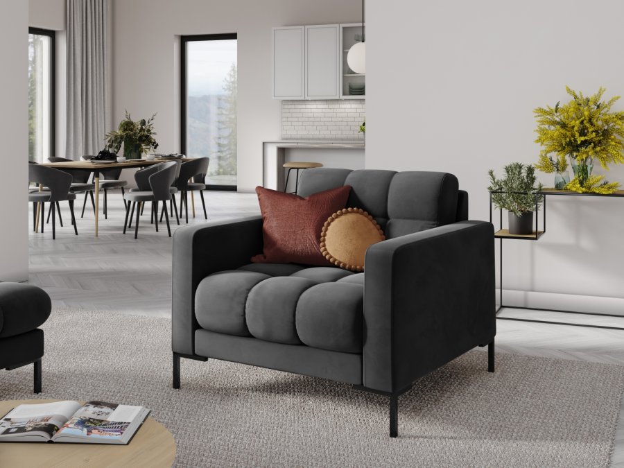 MICADONI Mamaia lnestol, m. armln, 1 sde - antracitgr fljl og sort metal