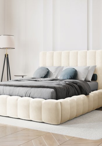 MICADONI Kelp sengeramme, m. sengegavl og lameller - beige fljl og sort plast (230x165x125)