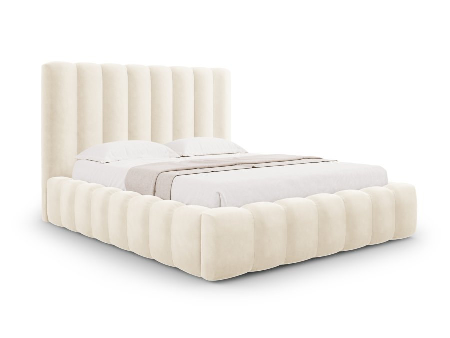 MICADONI Kelp sengeramme, m. sengegavl og lameller - beige fljl og sort plast (230x225x125)