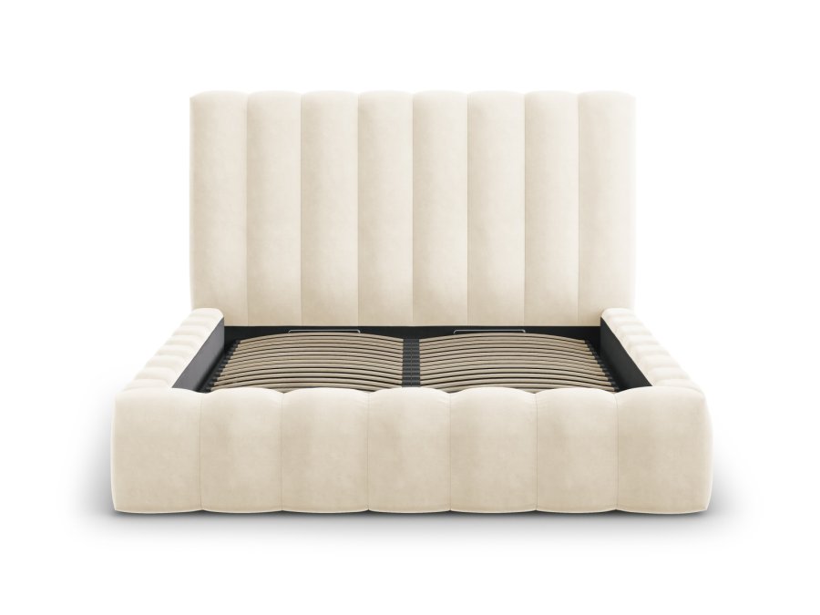 MICADONI Kelp sengeramme, m. sengegavl og lameller - beige fljl og sort plast (230x225x125)