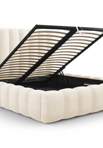 MICADONI Kelp sengeramme, m. sengegavl og lameller - beige fljl og sort plast (230x225x125)