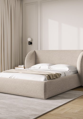 MICADONI Miley sengeramme, m. sengegavl og lameller - beige chenille (230x187x100)