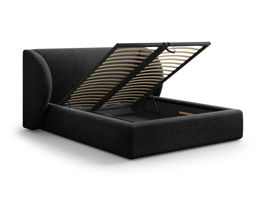 MICADONI Miley sengeramme, m. sengegavl og lameller - sort chenille (230x187x100)