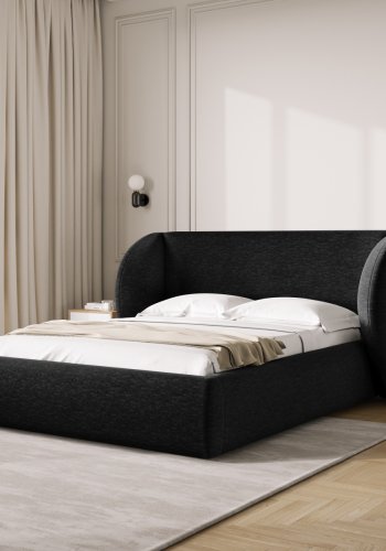 MICADONI Miley sengeramme, m. sengegavl og lameller - sort chenille (230x207x100)