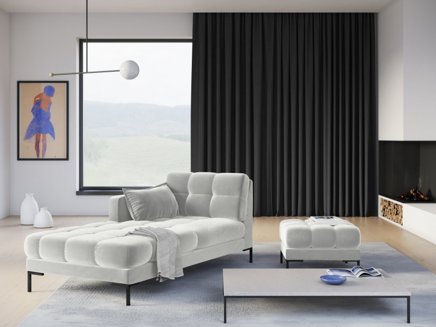 MICADONI Mamaia chaiselong, venstre - slv fljl og sort metal (185x102x75)