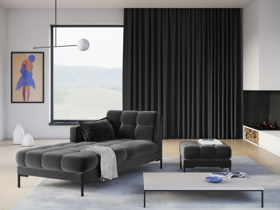 MICADONI Mamaia chaiselong, venstre - antracitgr fljl og sort metal (185x102x75)