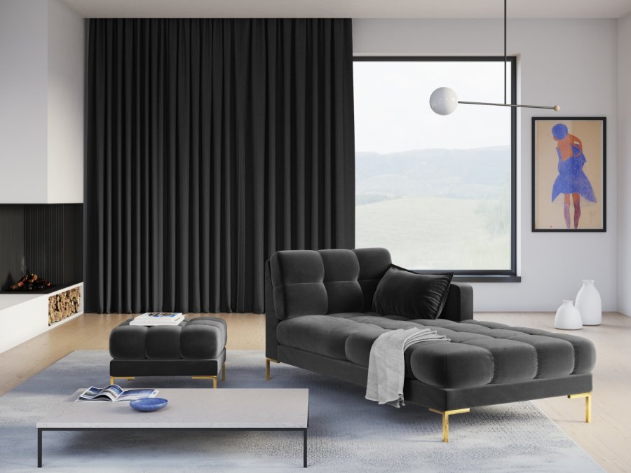 MICADONI Mamaia chaiselong, hjre - antracitgr fljl og guld metal (185x102x75)