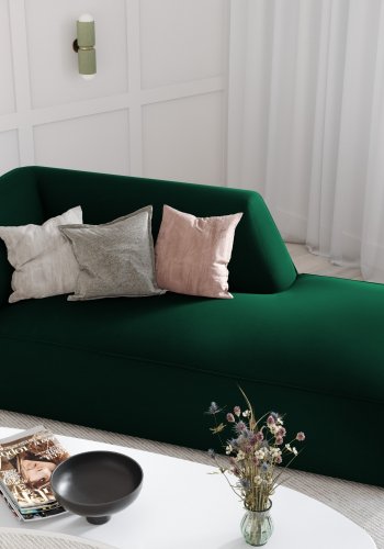 MICADONI Ruby chaiselong, hjre - grn fljl og sort plast (180x93x69)