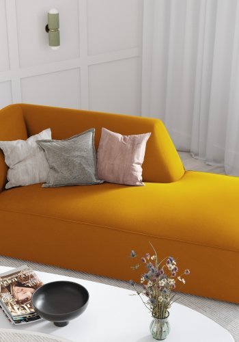 MICADONI Ruby chaiselong, hjre - gul fljl og sort plastik (180x93x69)