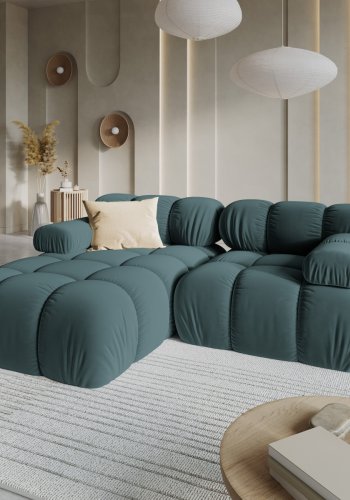 MICADONI Bellis hjrnesofa, venstre, 3 sder - bl fljl og sort plastik