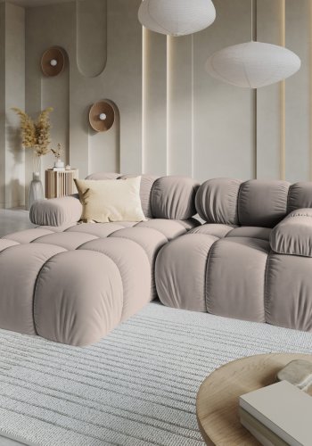 MICADONI Bellis hjrnesofa, venstre, 3 sder - beige fljl og sort plastik