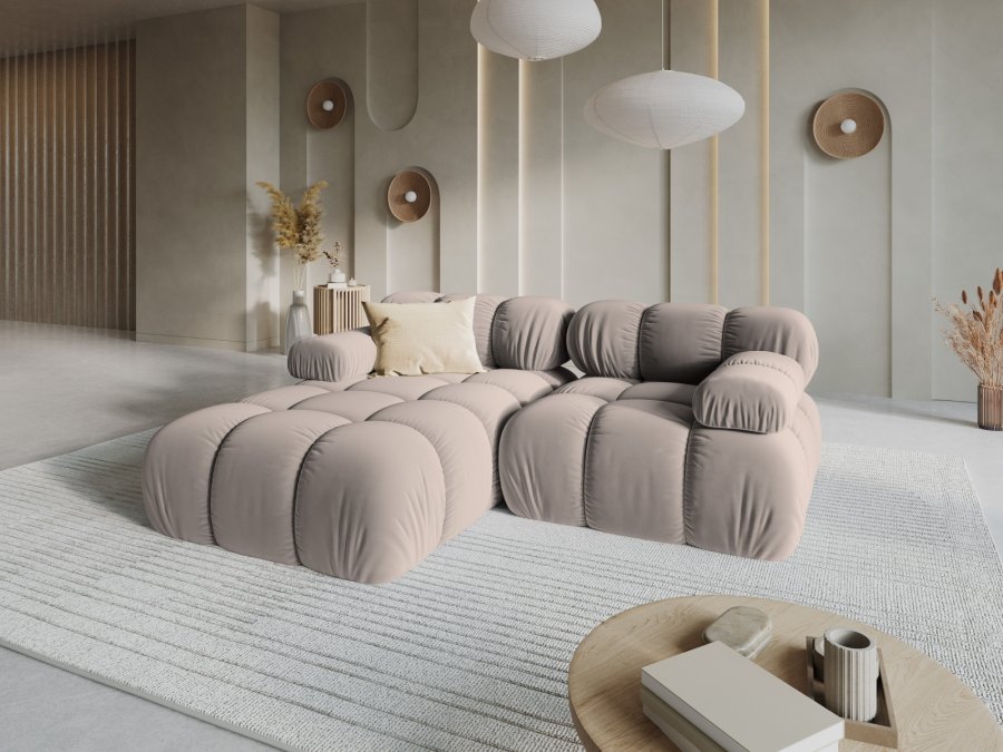 MICADONI Bellis hjrnesofa, venstre, 3 sder - beige fljl og sort plastik