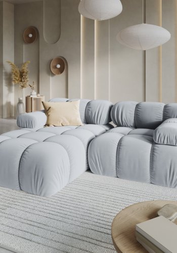 MICADONI Bellis hjrnesofa, venstre, 3 sder - bl fljl og sort plastik