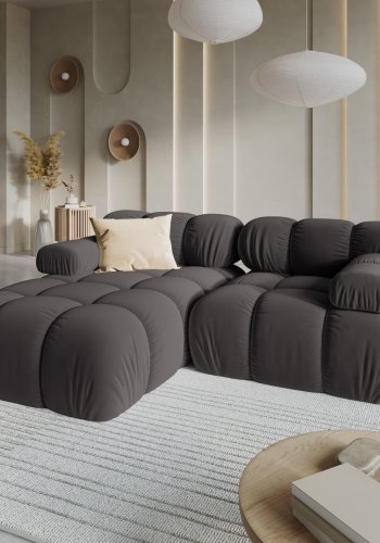 MICADONI Bellis hjrnesofa, venstre, 3 sder - antracitgr fljl og sort plastik