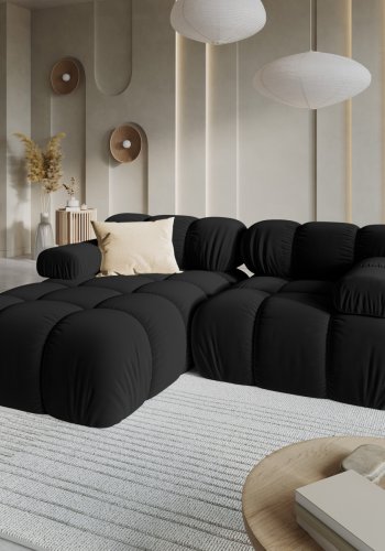 MICADONI Bellis hjrnesofa, venstre, 3 sder - sort fljl og sort plastik