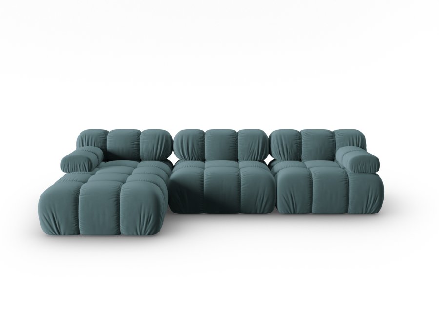 MICADONI Bellis Modular hjrnesofa, venstre, 4 sder - bl fljl og sort plastik